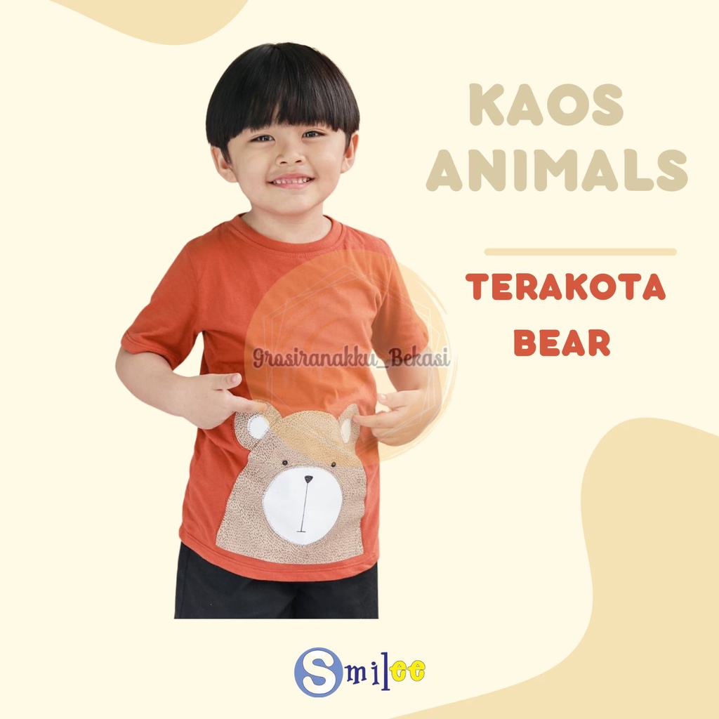 Kaos Anak Cowok Smilee Murah Animal Terakota Bear Size 1-5Thn