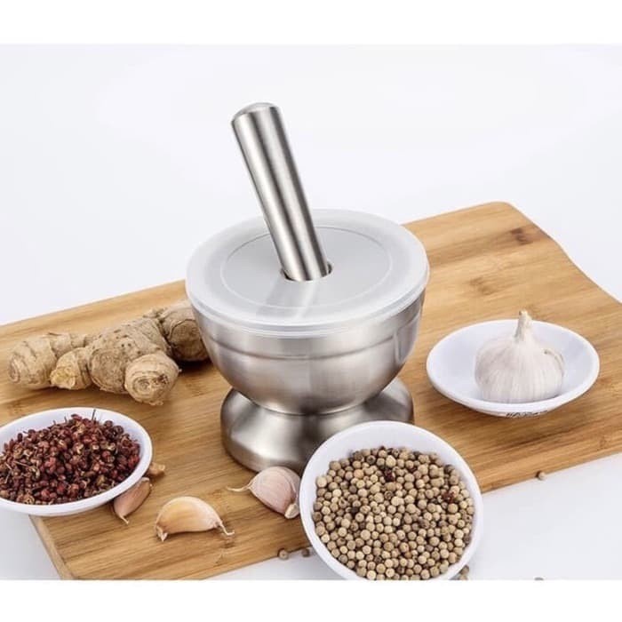 FIT MORTAR PESTLE TUMBUKAN BUMBU OBAT STAINLESS COBEK ULEKAN LUMPANG