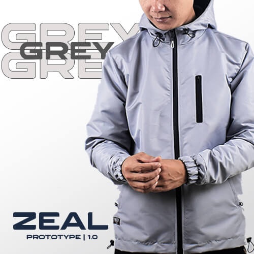 Onfito ZEAL Jaket Windbreaker Grey/Abu-Size S M L XL-Jaket Parasut Hoodie Zipper Unisex Cowok Cewek