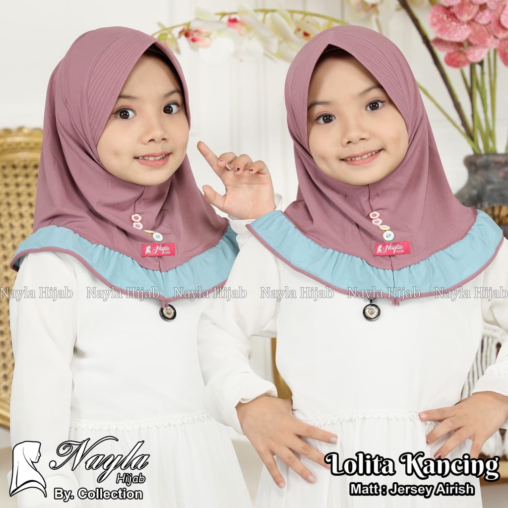 Kerudung Anak Instan Model LOLITA KANCING Jersey Airis Hijab Anak Jersey Original Nayla Hija'b