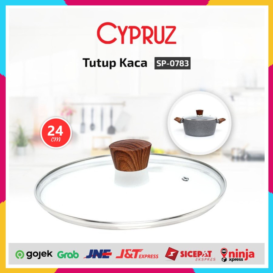 CYPRUZ Tutup Panci Kaca 24 CM Tutup Kuali Wajan Panci SP-0783