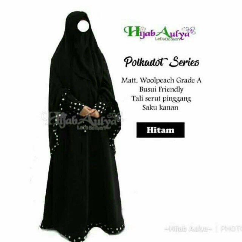 gamis syar’i gamis hitam polka series set khimar free cadar ori by hijab aulya pemalang