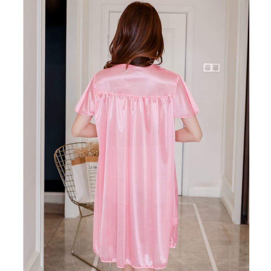 Blackpink Baju Tidur Daster Piyama Malam Satin Lengan Pendek Kamisol Silk Ice 1235