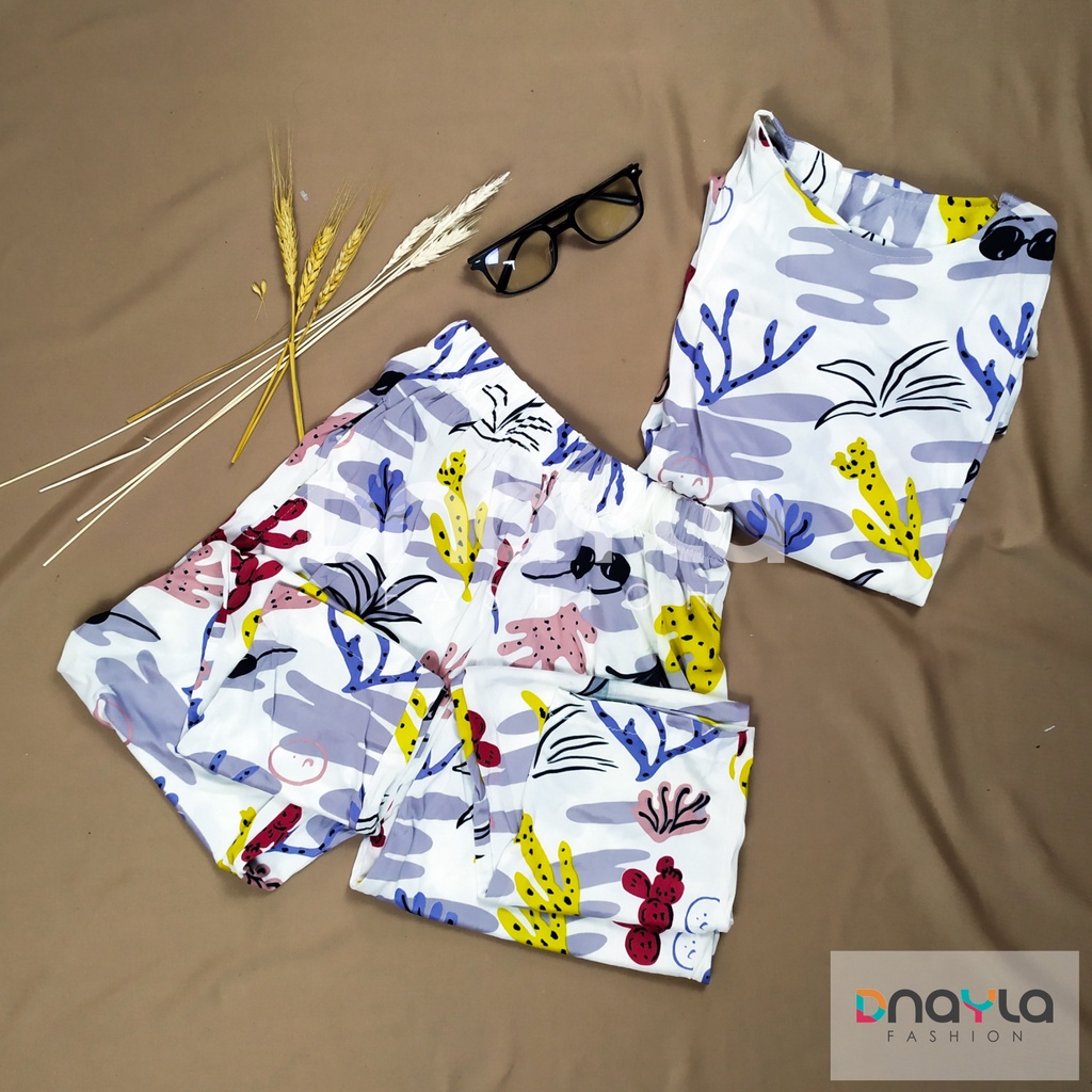 Daily Set Baju Tidur Piyama One Set Setelan Baju Wanita Motif Kaktus