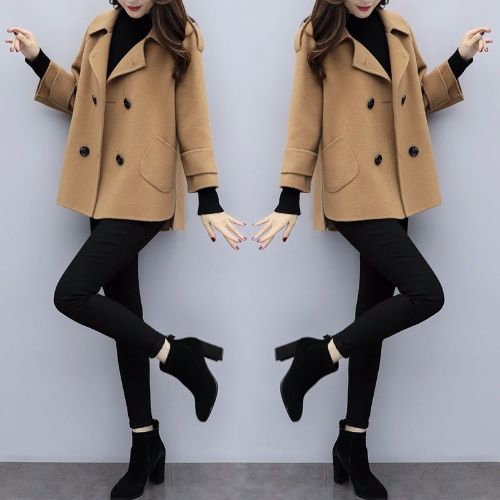 2018 New Women S Wear And Winter Loose Big Code Short Woolen Coat Female Camel Double Row Buckle S Shopee Indonesia