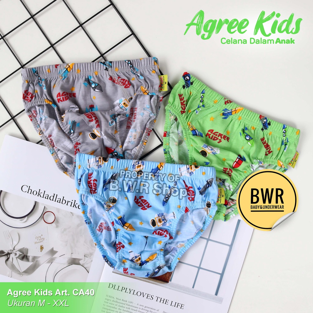 [ 3pc ] CD Agree Kids CA40 WARNA PRINT Random | Ca 40 Celana Dalam Anak Laki Laki Dasar Motif | Bwr