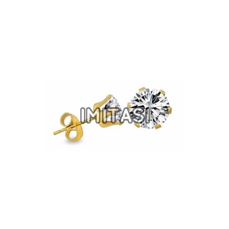 ANTING WANITA PRIA TITANIUM SWAROVSKI STUD EARING PREMIUM ANTIKARAT LITTLELOLLI.CO AKSESORIS TELINGA-IIMITASI Mata Gold