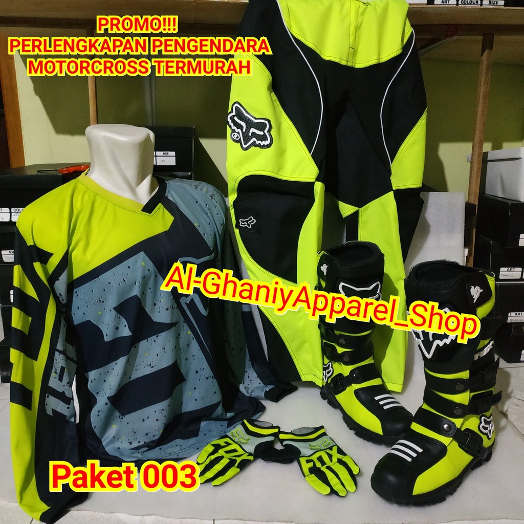 promo satu set sepatu cross trail jersey sett dan glove print terlaris stabilo hitam 003 setelan offroad motor cross trail