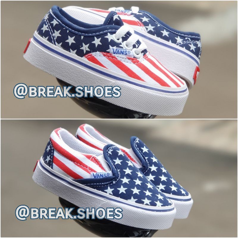 Sepatu anak vans autentik motif USA alas kaki anak laki laki dan perempuan