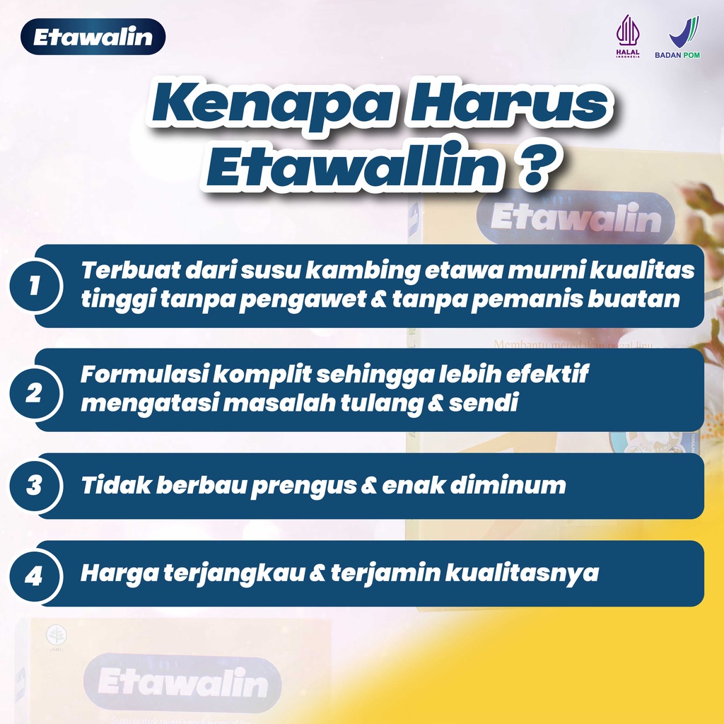 ETAWALIN SUSU KAMBING ETAWA SUSU UNTUK TULANG DAN SENDI SOLUSI OSTEOPOROSIS  ASAM URAT REMATIK REUMATIK NYERI SENDI SUSU TINGGI KALSIUM TINGKATKAN KEPADATAN TULANG UNTUK SEGALA USIA