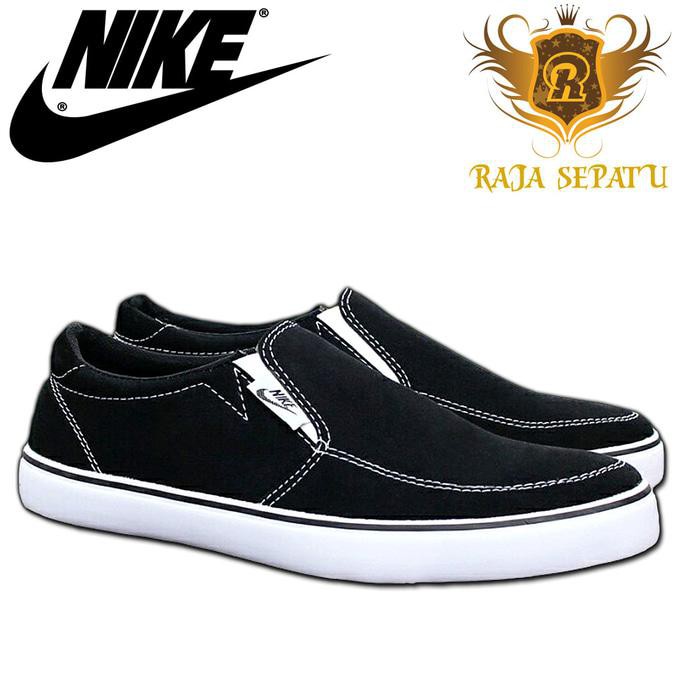 PROMO M sepatu casual pria nike slip on hitam