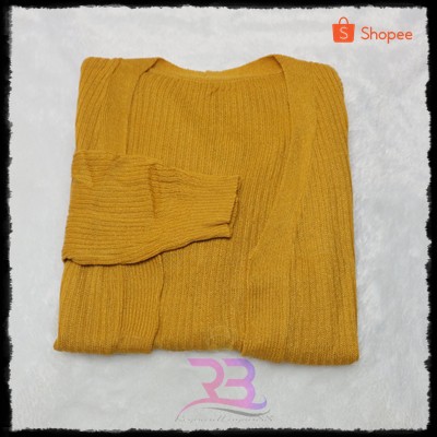 LONG CARDIGAN RAJUT WANITA || CARDY RAJUT || BELLE OVERSIZE / CARDI OUTER / CARDY POLOS-MUSTARD