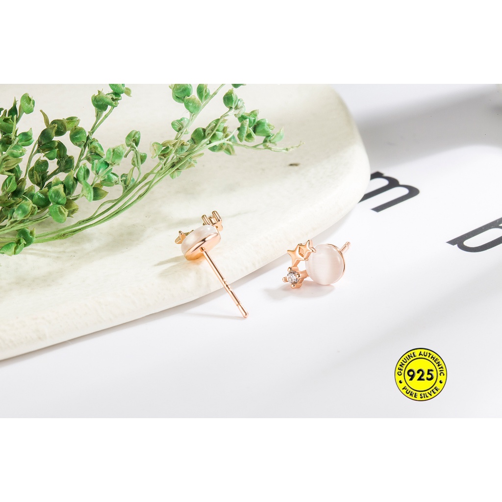 Anting Tusuk Gantung Sterling Silver Desain Bintang Hias Opal Anti Air Untuk Wanita