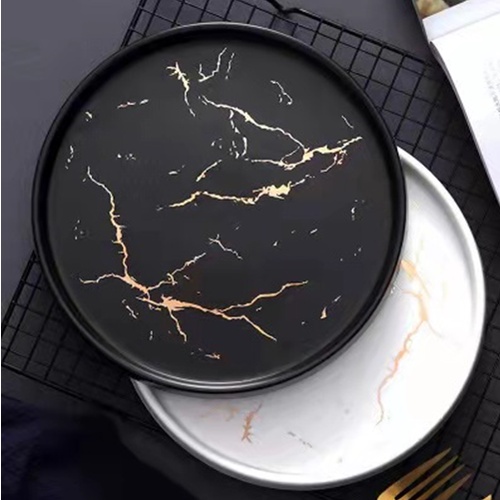 Piring Marmer Premium Hitam Black Plate Marble Ceramic Premium