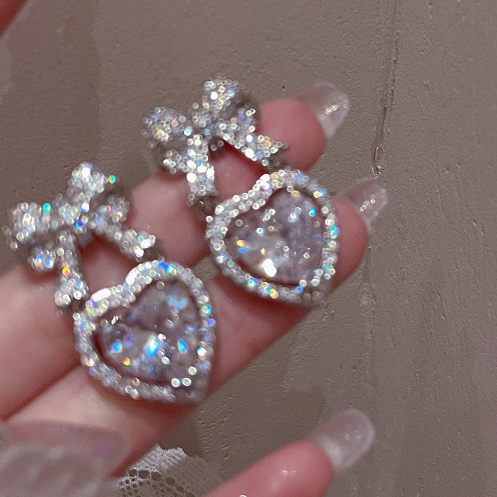 【COD Tangding】tiny Anting Tusuk Gantung Bentuk Hati Aksen Zircon Untuk Wanita
