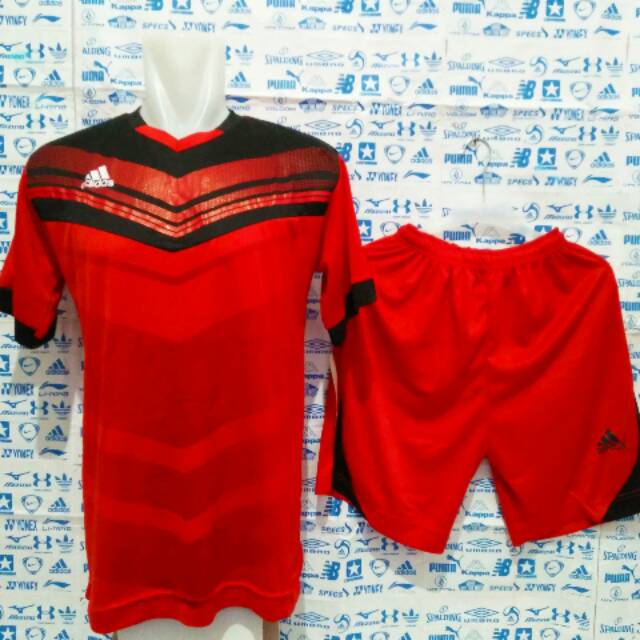 Baju Kaos Bola Baju Futsal Jersey Futsal Kaos Setelan Futsal Adidas JX Merah List Hitam