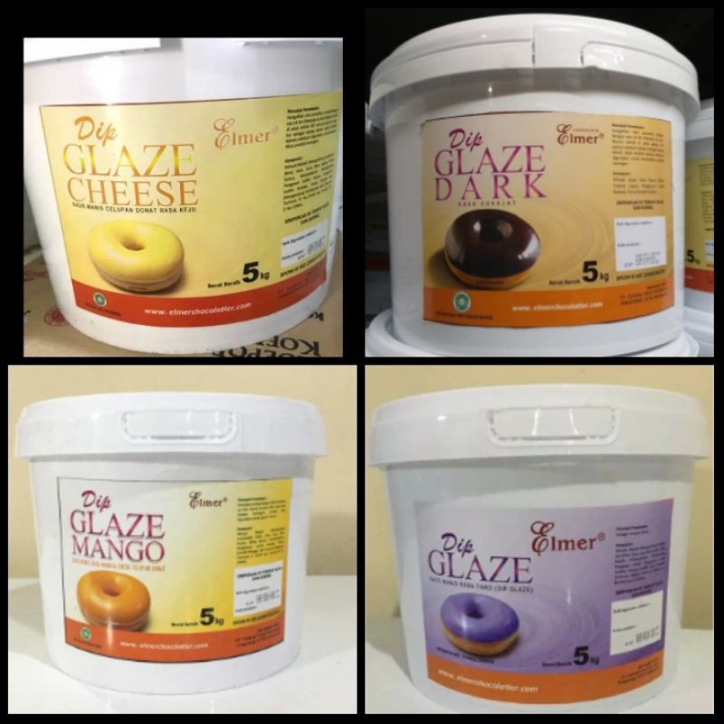 

ELMER Dip Glaze 5KG Green Tea, Tiramisu, Coklat, Cappucino, Stroberi, Cheese, Blueberry, Mangga