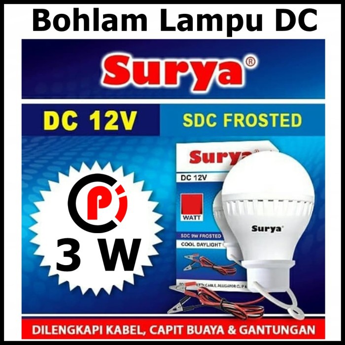 SURYA Lampu LED 12V DC 3 Watt Plus Kabel Jepit Ke Baterai Aki SDC 3W