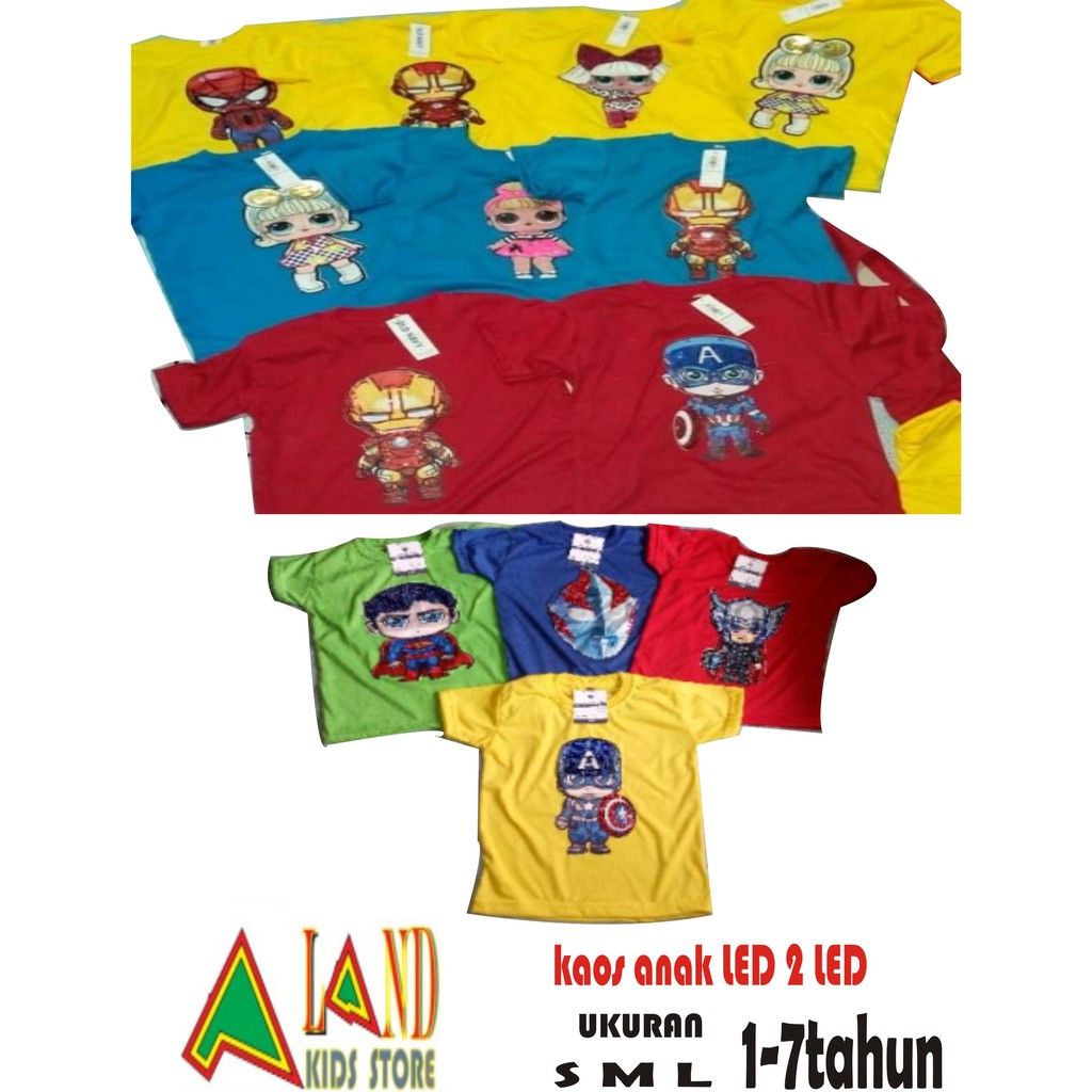 Kaos anak nyala Led LoL dan superhero patch Lol dan patch Kaos anak nyala Led LoL dan superhero patch Lol dan patch