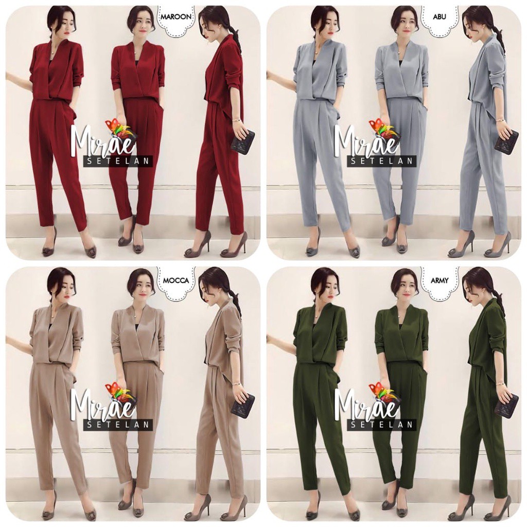 ST MIRAE / SETELAN BAJU KANTOR WANITA KOREAN STYLE/ SETELAN MIRAE MOSCREPE / 2IN1 / SETELAN TERBARU