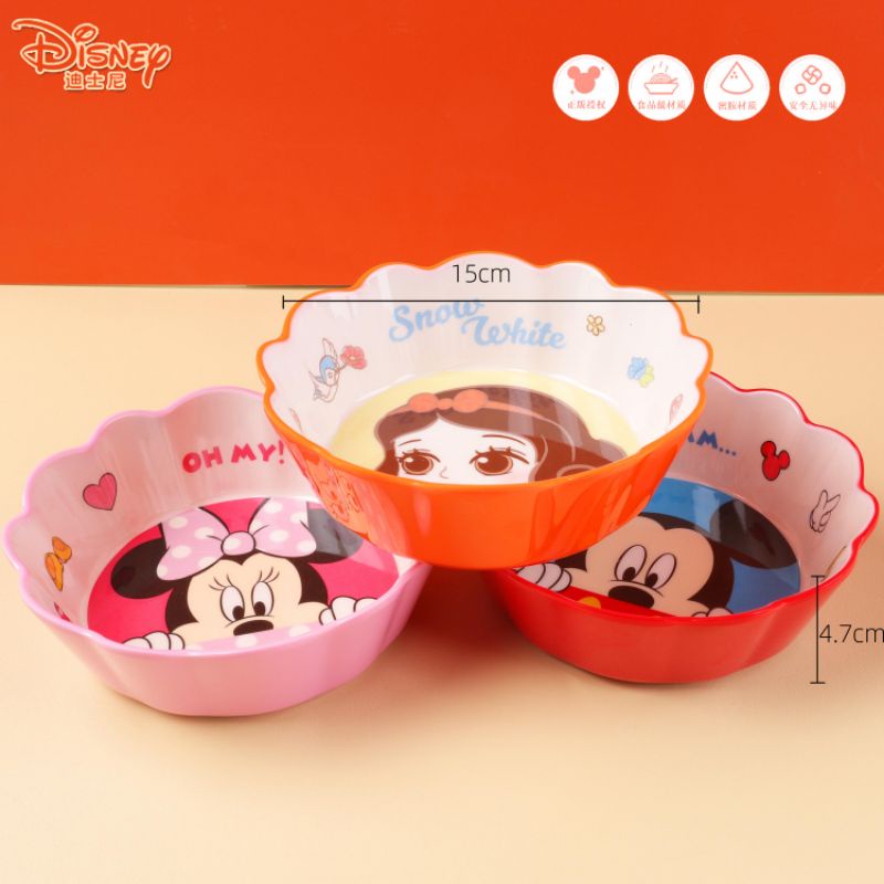 Mangkok Melamine Import ORIGINAL DISNEY Rapunzel Ariel Stitch Anna Snow White Cinderella Aurora Belle Mike Mickey Minnie Donald Daisy