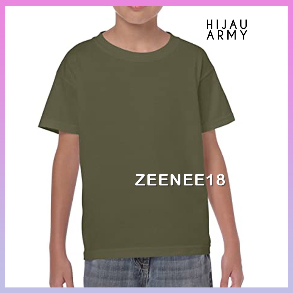 ZEENEE - Kaos Polos Anak Laki Laki Perempuan Tangan Pendek Katun Hijau Army