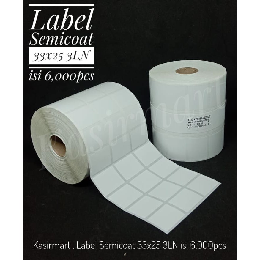 LABEL BARCODE SEMICOAT 33X25 ISI 6,000PC STIKER LABEL HARGA/CHATIME/BAKERY/LAB/APOTEK/COFEE/CAFEE