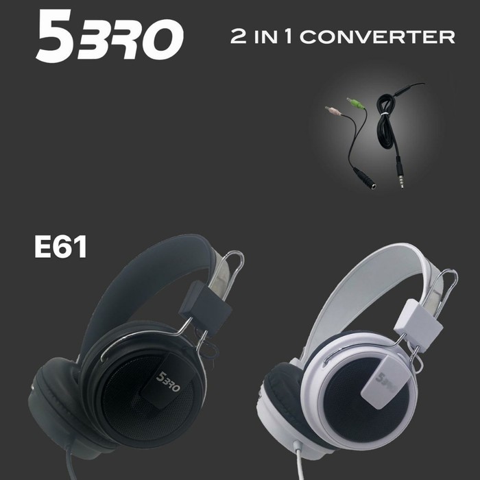headset bando kabel + mic e61 5bro bisa computer headphone - Putih