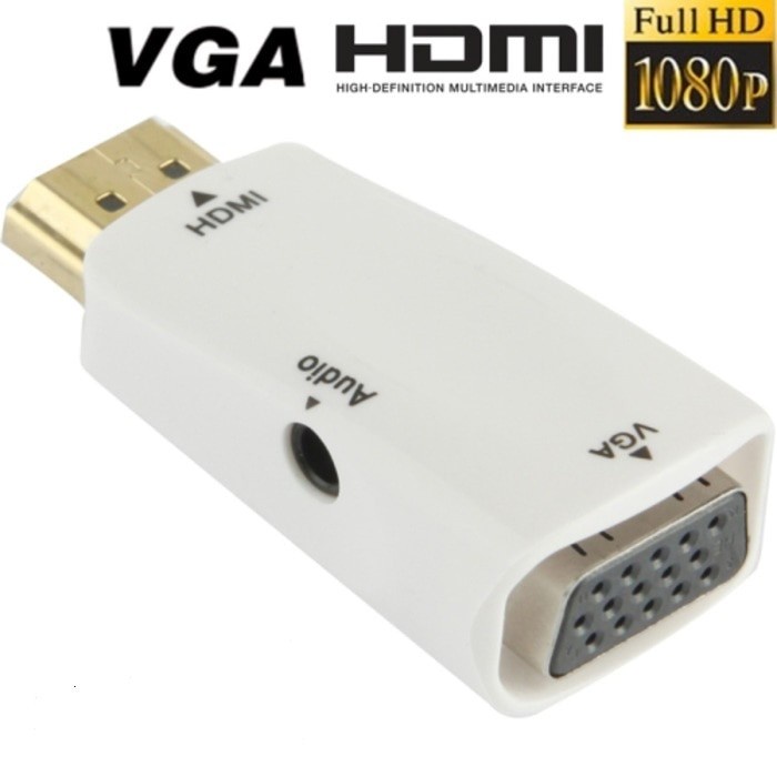 Converter HDMI to VGA with Port Audio - Full HD 1080p (Hitam &amp; Putih)