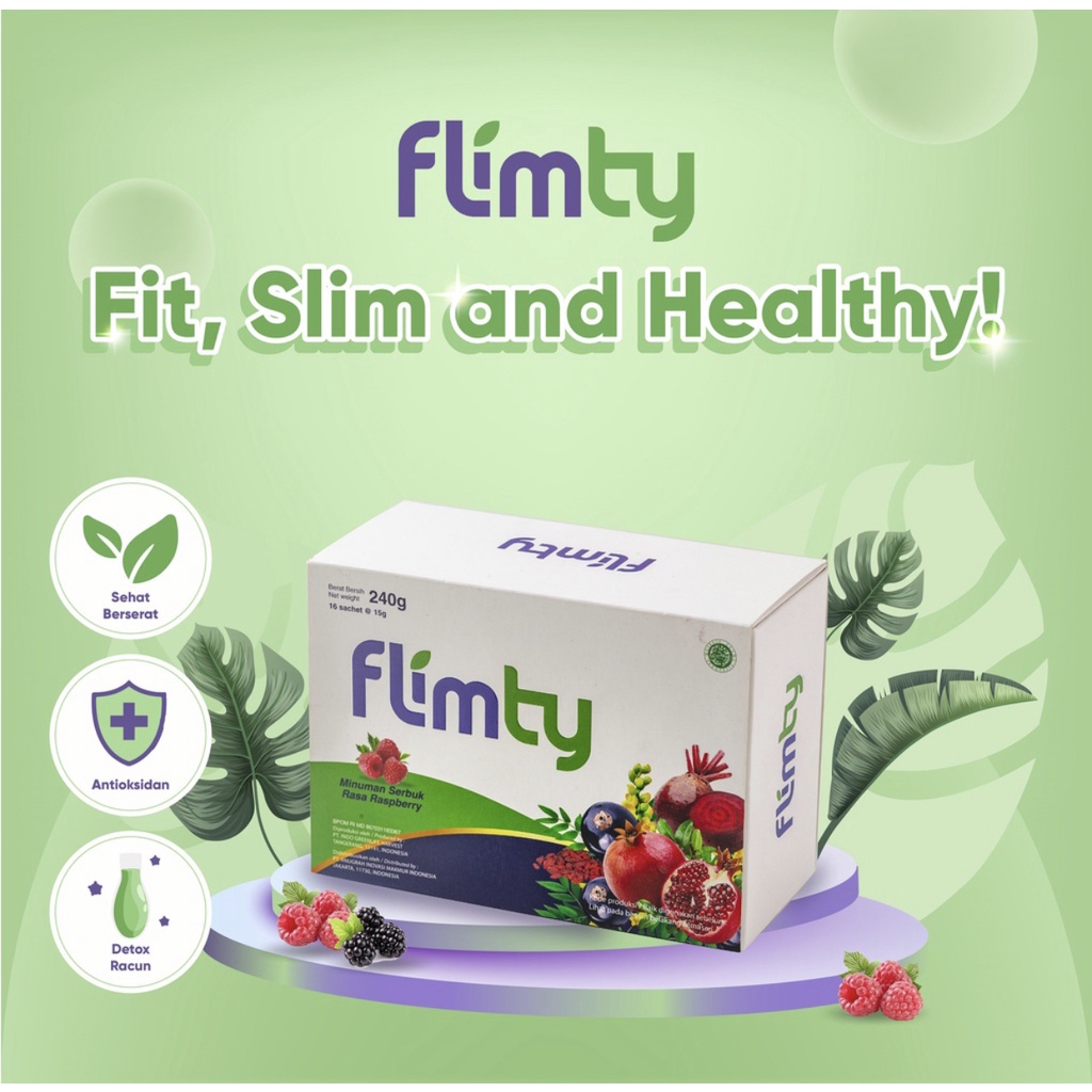 FLIMTY Fiber Detox Antidioksidan Rasa Blackcurrant / Raspberry / Minuman Diet Pelangsing Alami Pelangsing Ampuh 1 Box 16 Sachet BPOM