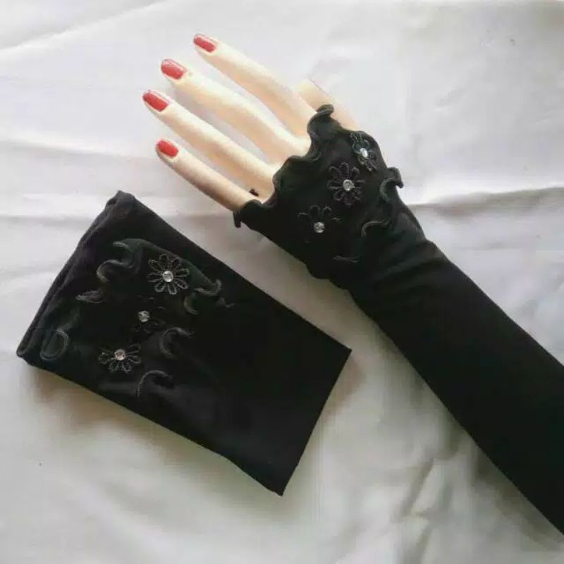 handsock jempol Curly flower hitam/manset tangan jempol curly