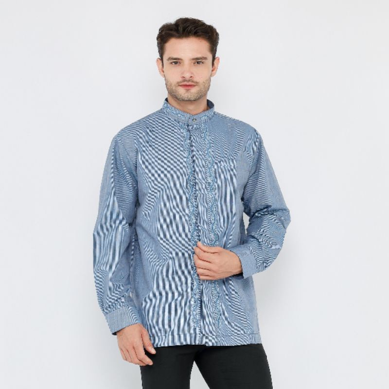 Baju Koko BHS signature Double Biru muda