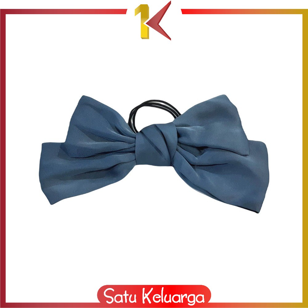SK-C160 Ikat Rambut Pita Besar Kuncir Rambut Hairband Aksesoris Wanita Kunciran Rambut Korea Style-PITA BIRU ABU