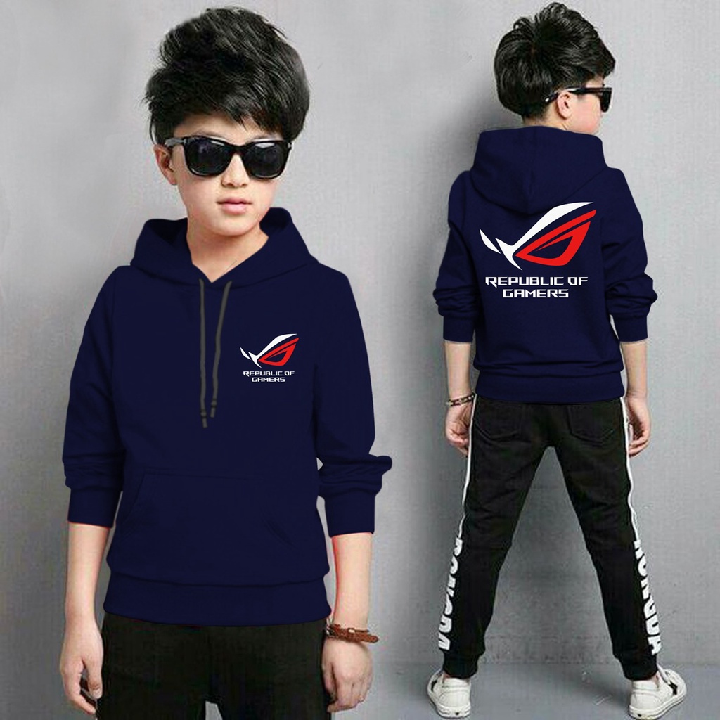 Jaket Anak Laki Laki/Jaket Anak Terbaru/Hoodie Anak Rog Gaming Bahan Fleece Tebal 4-11 TAHUN