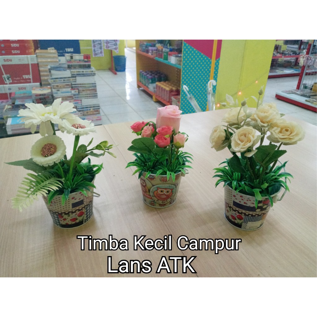 Buket Bunga / Tanaman Bunga Hias Plastik Pot Kaleng Timba Ember Kecil Karakter (41) bunga