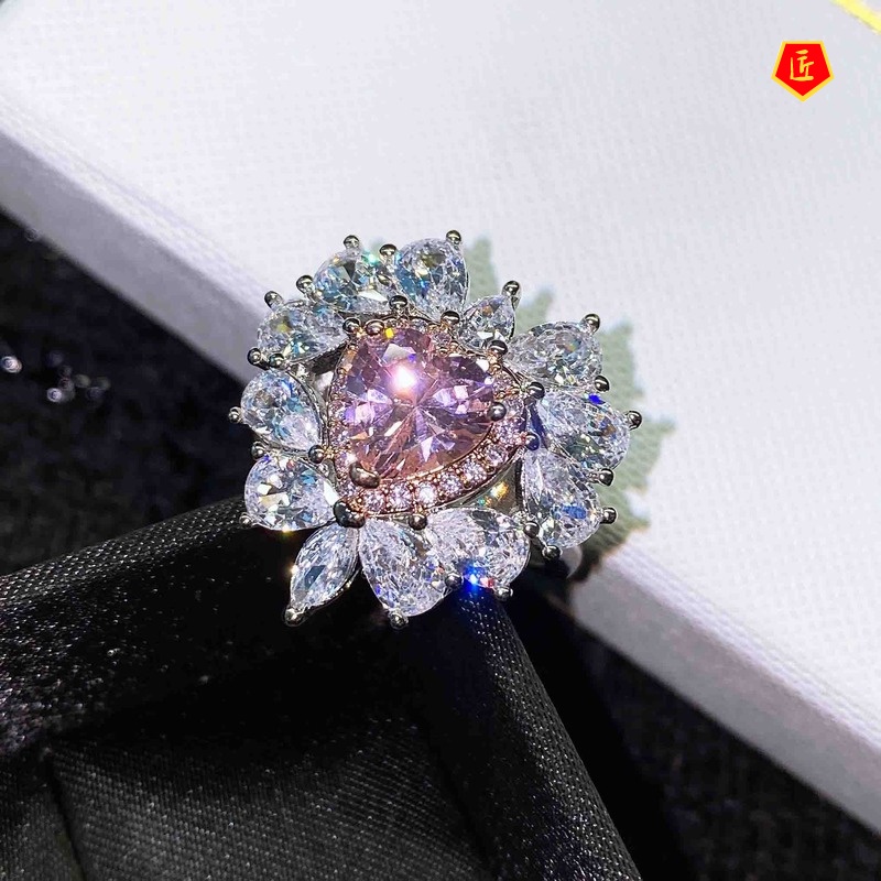 [Ready Stock]Love Heart-Shaped Natural Pink Diamond Ring