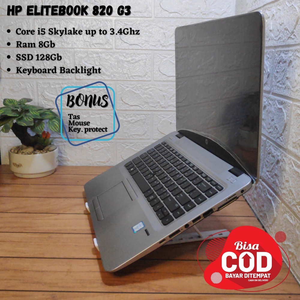 Laptop Second Core i5 4jutaan Hp Elitebook 820 G3 i5 gen6 Ram 8gb Ssd 128gb Leptop Skylake Bekas Kantor Bisa Buat Kuliah Maupun Kerja