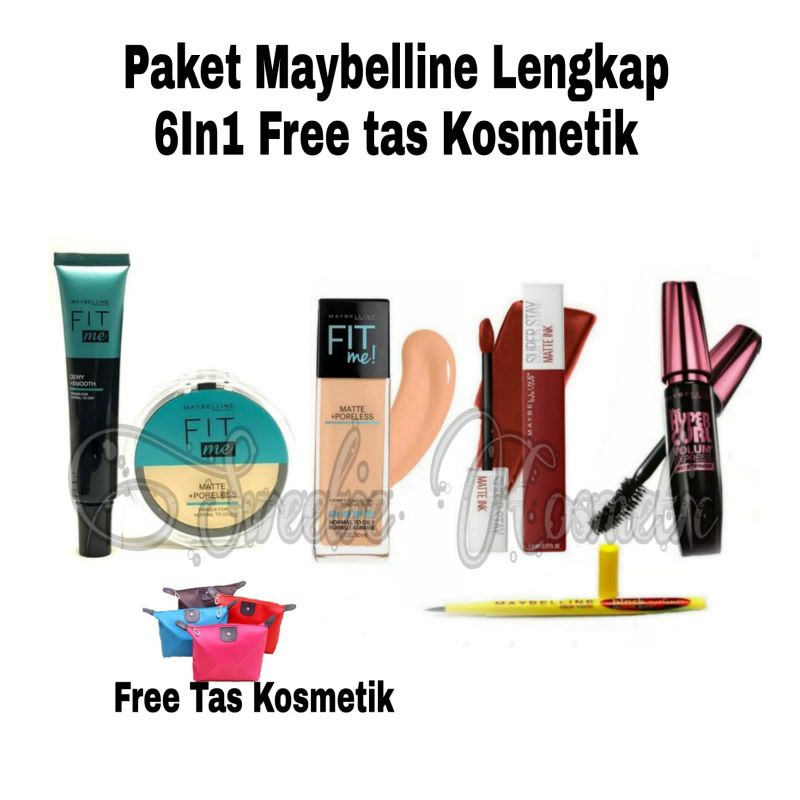 Paket Kosmetik Myb Lengkap Murah 7 in1 free Spon Telur - Paket Makeup Maybellina Lengkap Murah 7 In 1