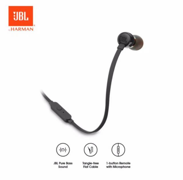 JBL T110 In Ear Earphone with Mic &amp; Flat Cable - Garansi Resmi IMS 1 th