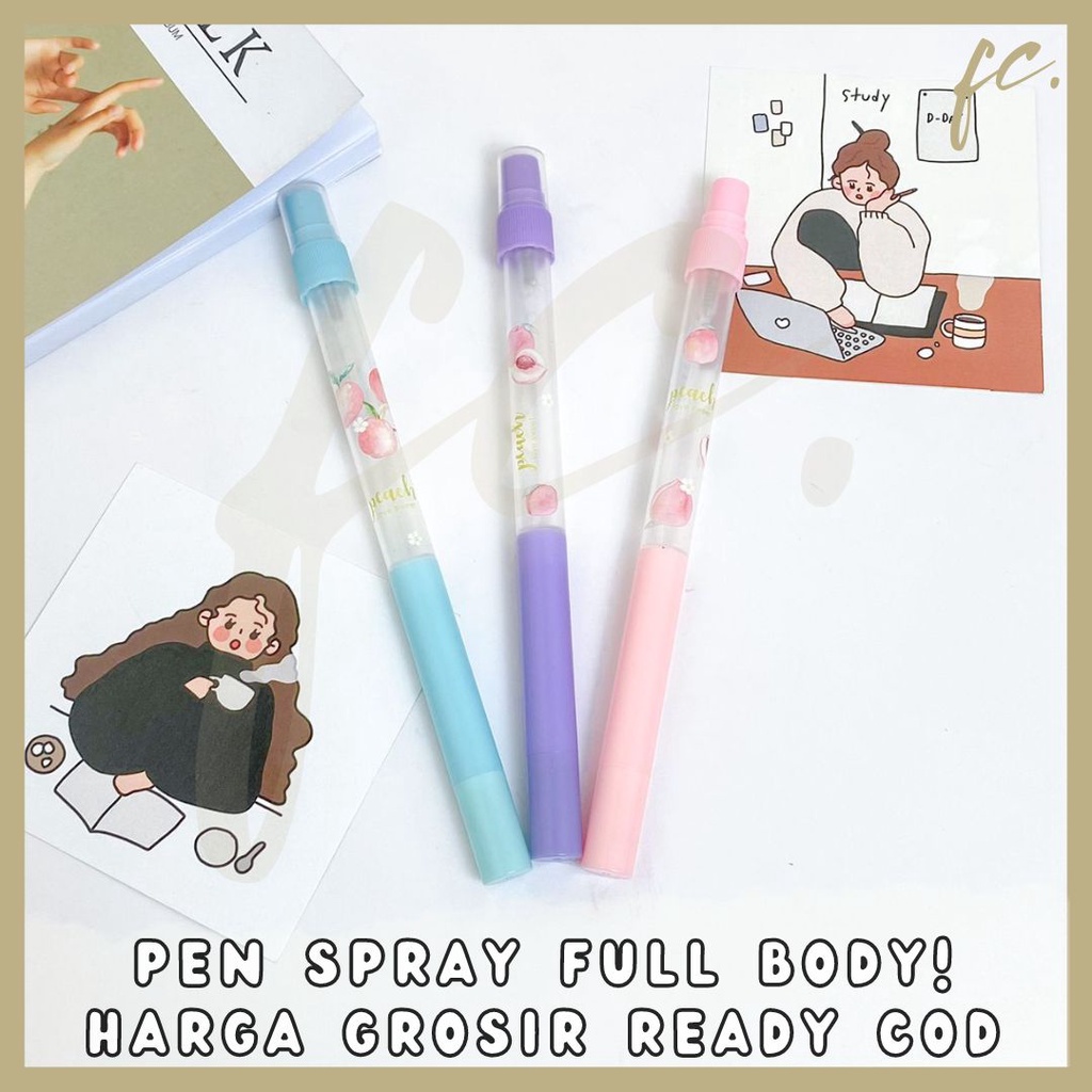 

Pen / Pulpen Gel Tinta Hitam Bentuk Botol Semprot FULL BODY Hand Sanitizer / Parfum Clear Spray Bottle Motif Buah Persik Peach Fruit Pink Lucu Souvenir Hadiah Harga Grosir Ready COD