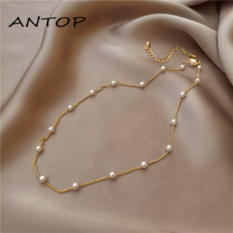 Adjustable Fashion Classic Clavicle Pearl Necklace Exquisite Gold Necklace ANTOP