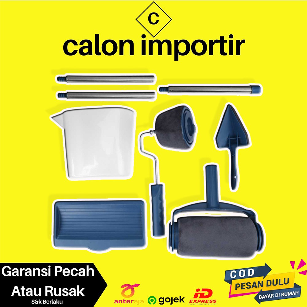 Paket 1 Set Lengkap Roller Roll Rol Cat Tembok Pintar Stik Tongkat Panjang Anti Tumpah Original 8in1