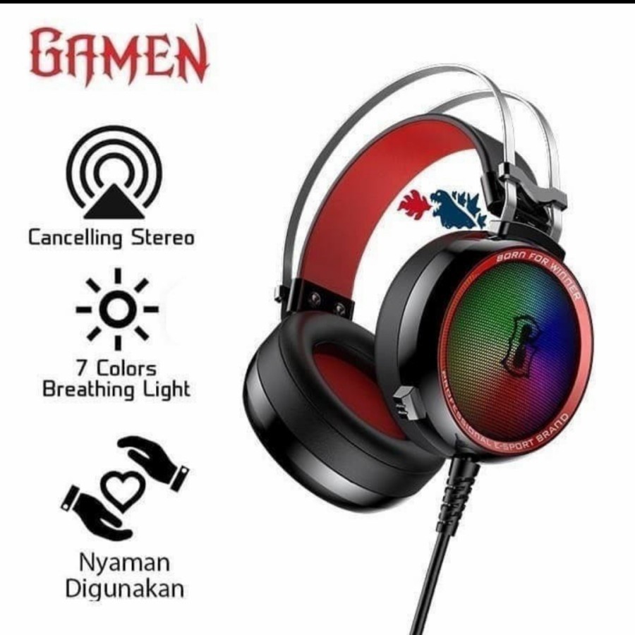 HEADSET GAMING DENGAN LAMPU WARNA WARNI RGB - GAMEN GH1200 - ORIGINAL