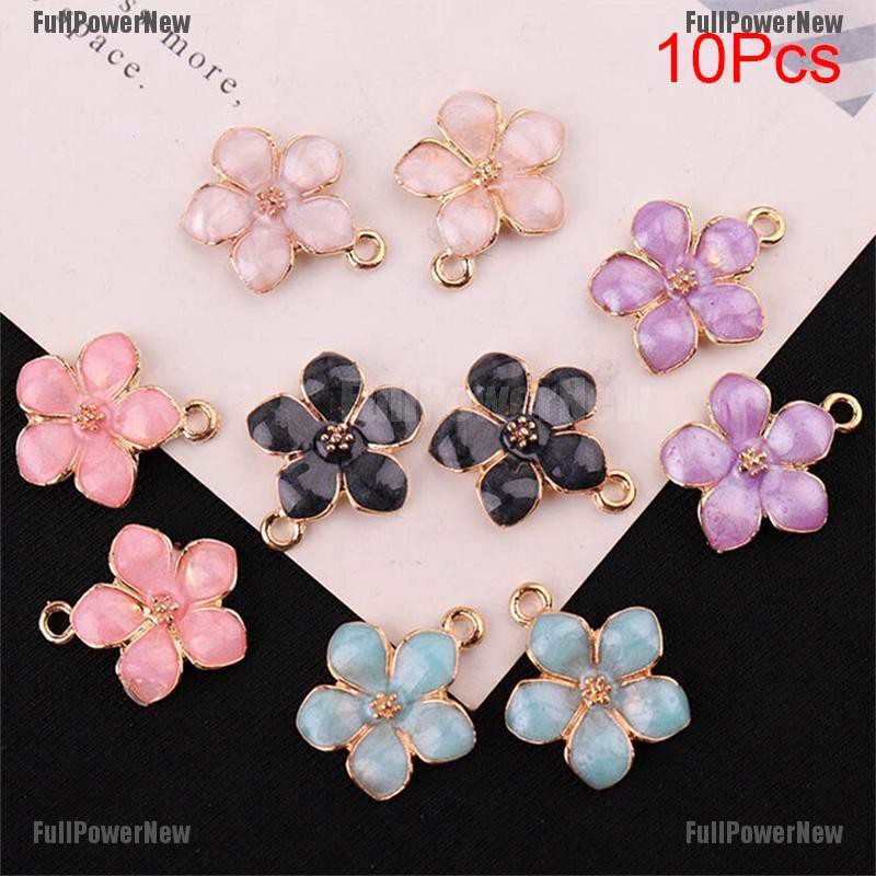 [FULLのJY] 10Pcs/Set Enamel Alloy Flower  Charms Pendant Jewelry Findings DIY Craft Making