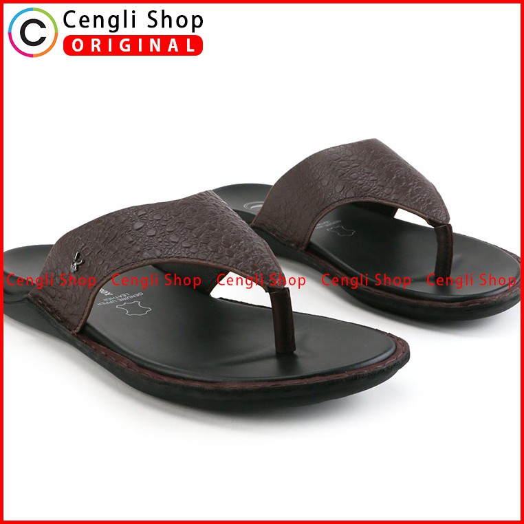 PLAYBOY SANDAL JEPIT KULIT CASUAL PRIA ORIGINAL TERBARU COKLAT PLC8