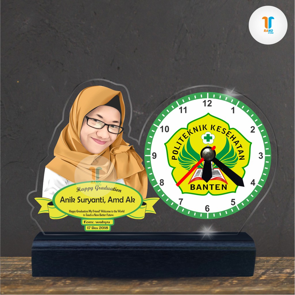 Hadiah Wisuda Plakat Akrilik // Plakat Wisuda + Jam // Plakat Karikatur // Akrilik