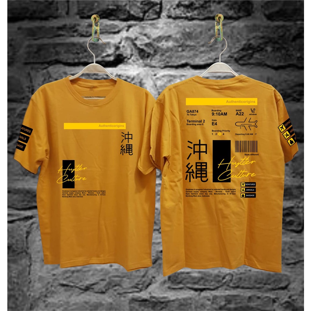 Kaos Tshirt Pria Terbaru Jepang Bandara Pesawat Warna Kuning Distro Lengan Pendek Motif Sablon Bergambar Keren