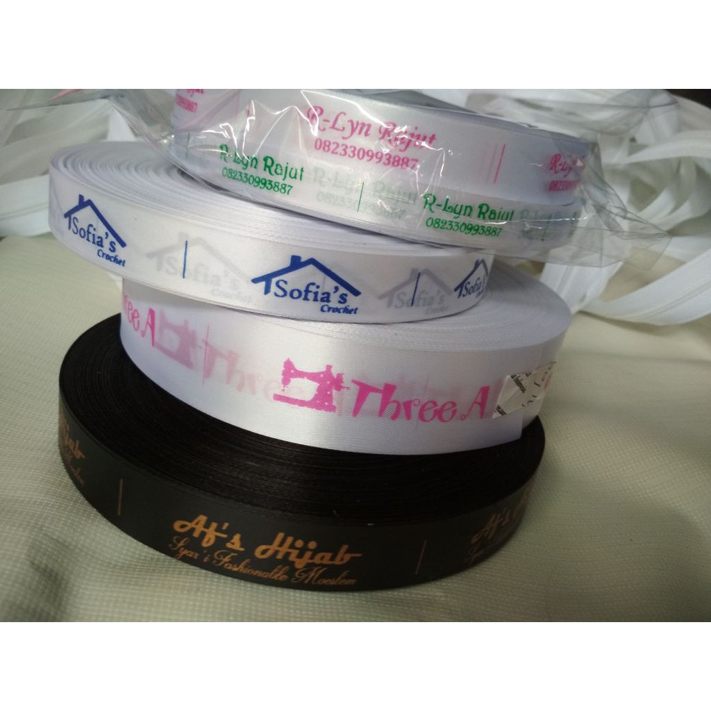 label pita satin putih sablon