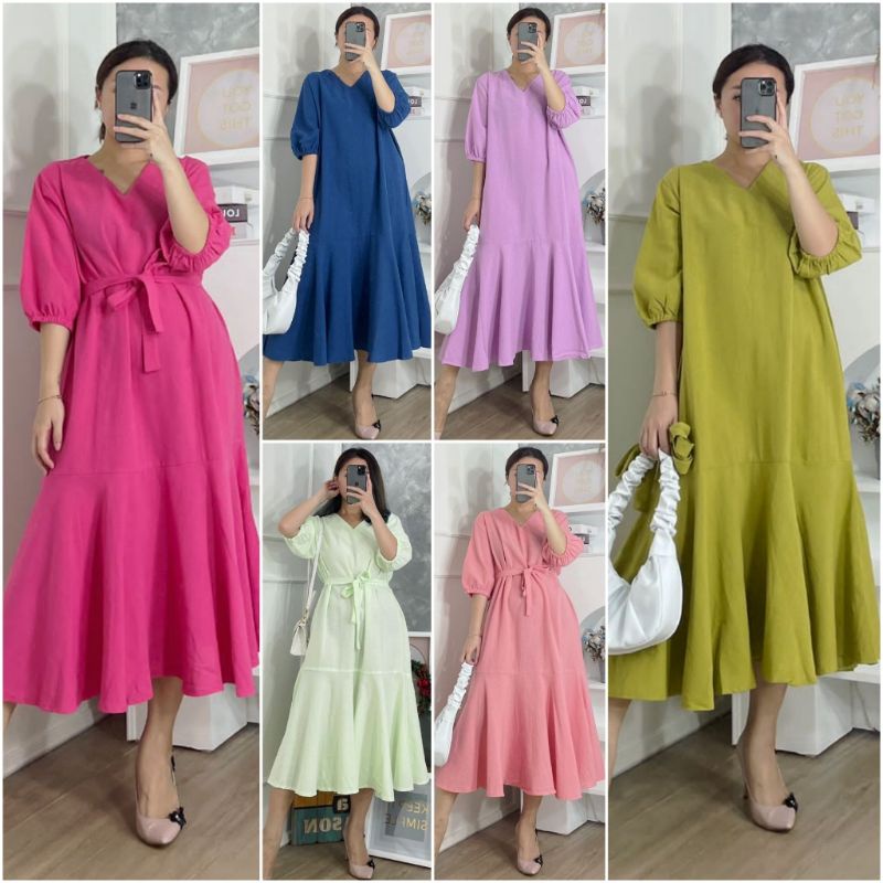 ❣️ SPECIAL PRICE ♡ PREMIUM ♡ DINAR MERMAID PLAIN BOTTOM RUFFLE LOOSE MIDI DRESS ( BUMIL FRIENDLY )