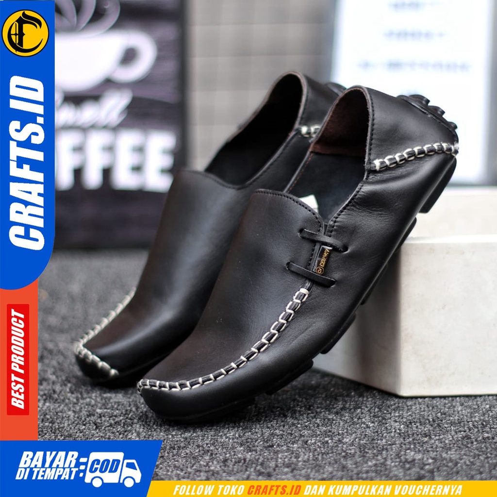 CRAFTS moclea - Sepatu Casual Slip On Pria Kulit Asli Slop Pria